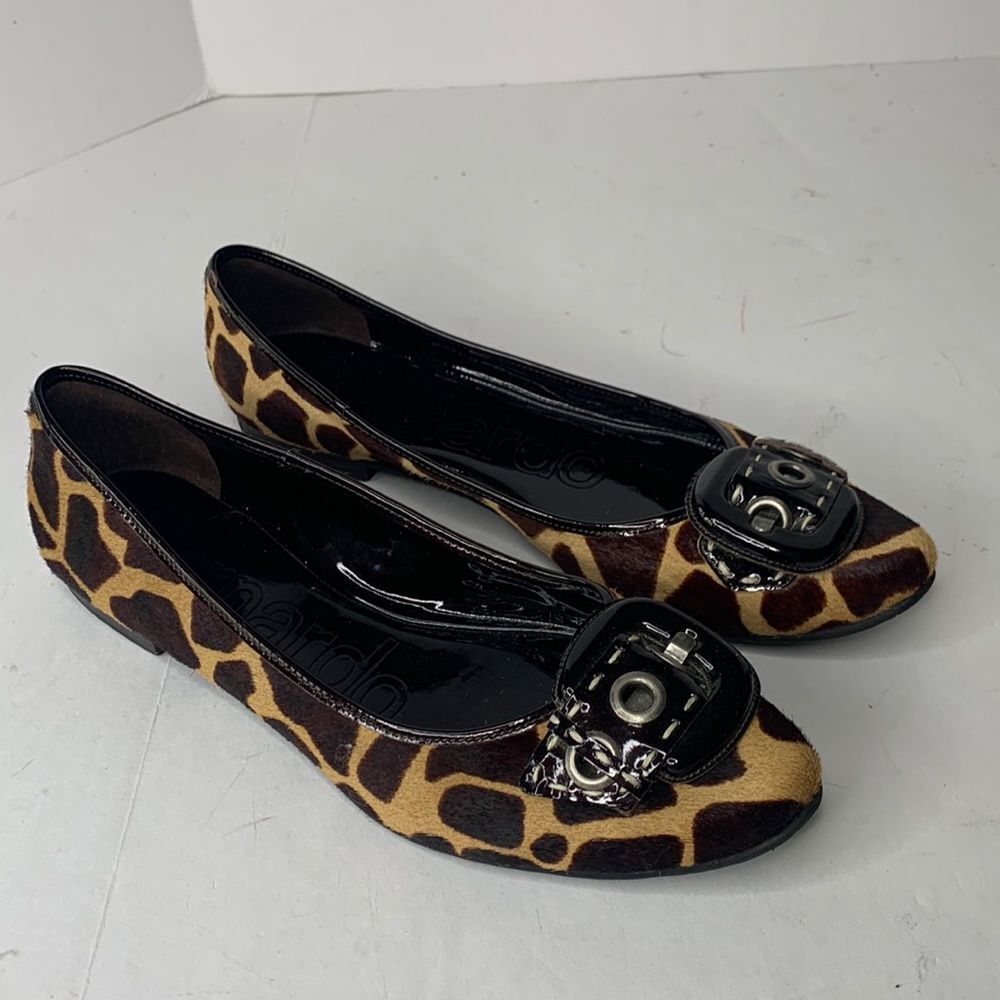 Bernardo cow hair black leather flats